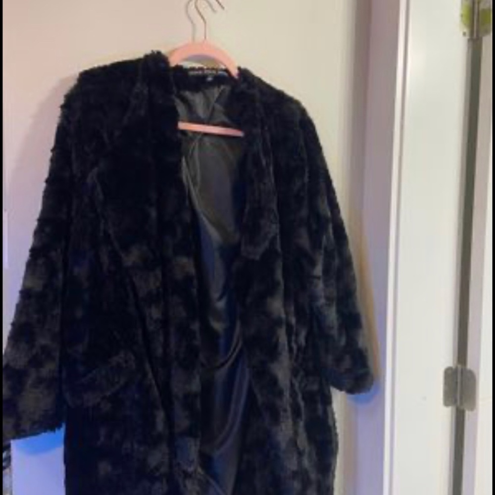 HYFVE faux fur black coat with pockets
